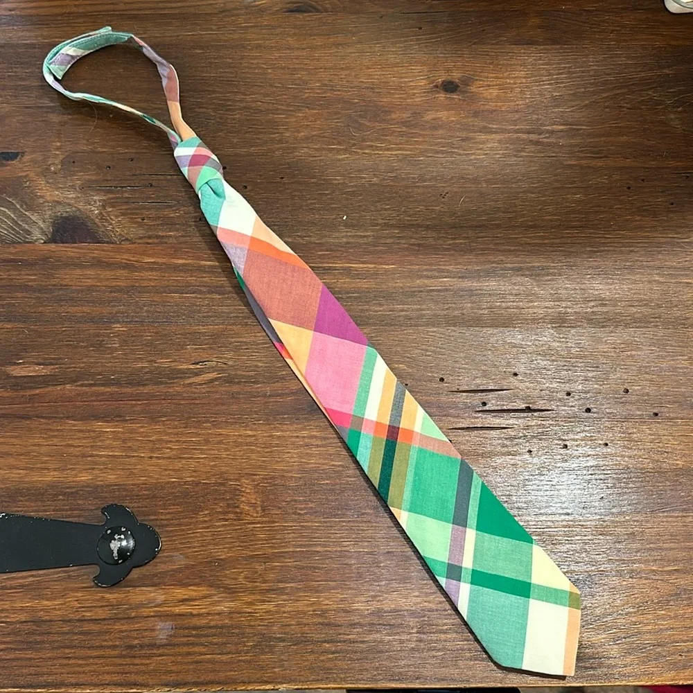 Gymboree Kids M/L Velcro Plaid Tie Pink Orange Green Pastel